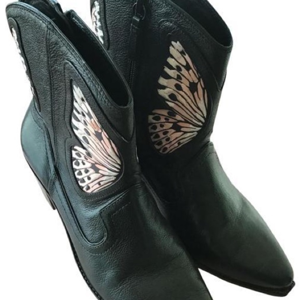 Sophia Webster Black Leather Boots with Butterfly Detail